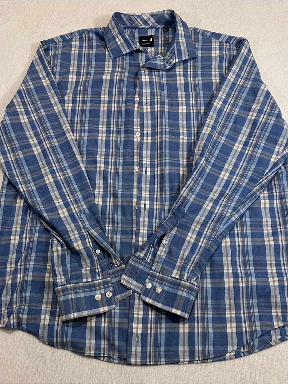 johnnie-O Blue and Cream Plaid Button-Down Shirt size XL